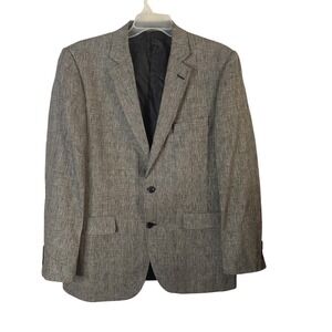 Jones New York Mens 44L Linen Cotton Sport Coat Black White Glen Plaid Blazer